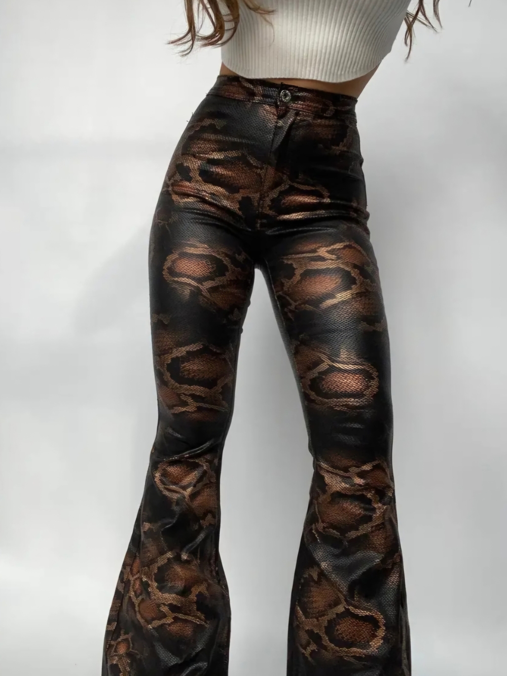 High-Waist Snake Print Flares